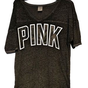 Not for sale. Victoria Secret Pink Short sleeves V-neck black shirt. Size Small.